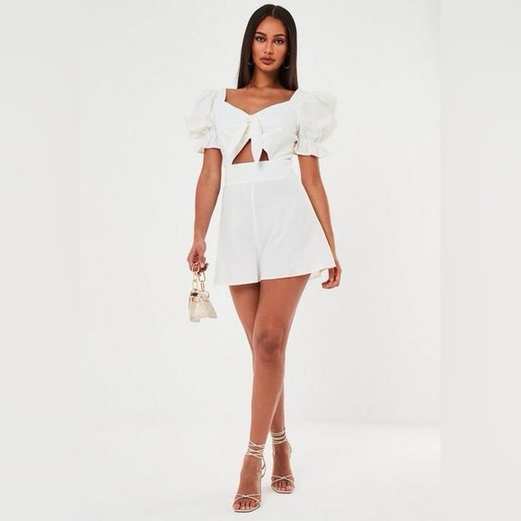 NWT Missguided cotton poplin tie front playsuit white | US 4 - Picture 4 of 5